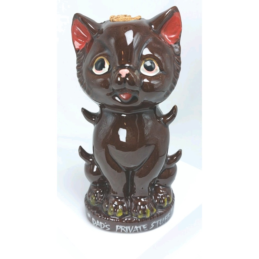 Vintage Dad's Private Stuff Cat Redware Decanter Japan‎ *READ